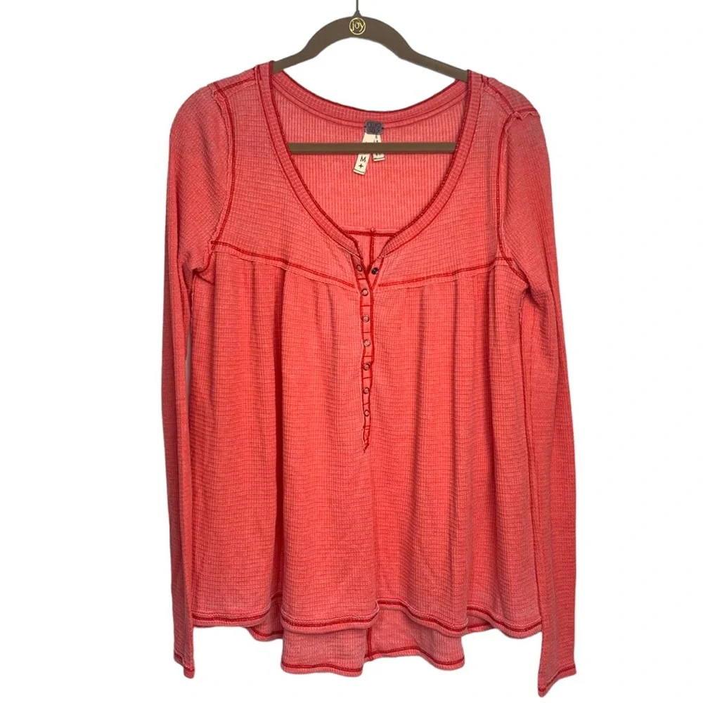 Free People Kai long sleeve Henley waffle‎ weave sz M